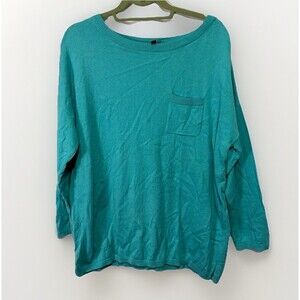 Talbots Women's Size 1X Sweater Teal Blue Long Sleeve Boat Neck Wool Cashmere